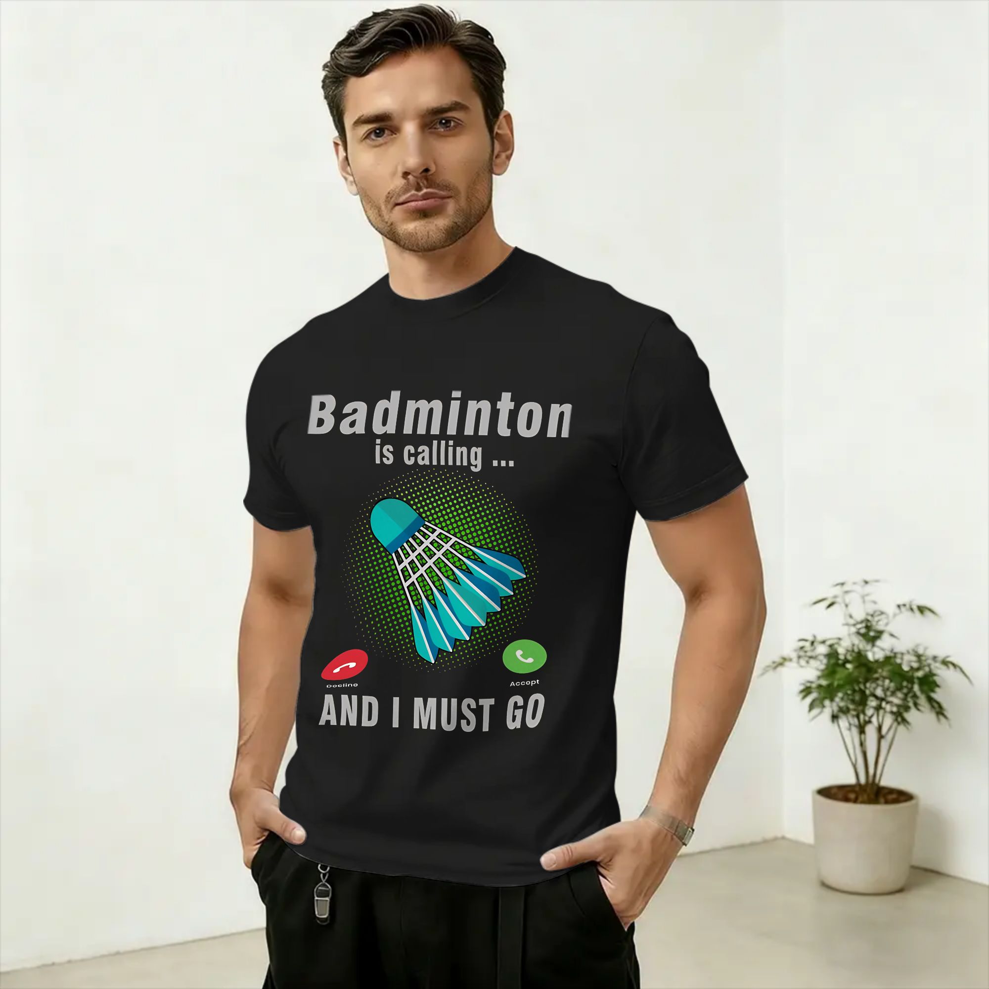 Badminton Is Calling - تي شيرت رجالي رائع من القطن