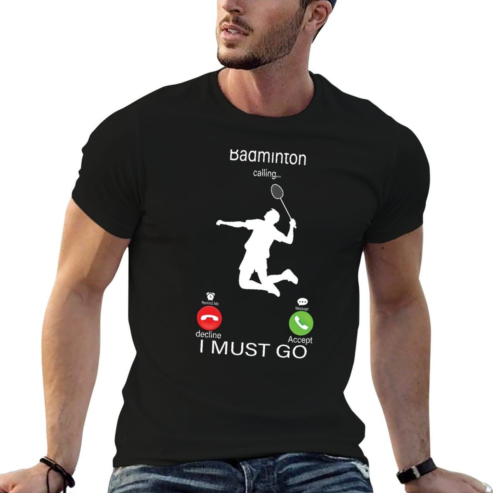Badminton Is Calling - تي شيرت رجالي بطبعة 